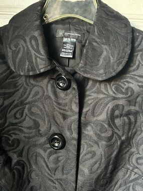 INC International Concepts Black Textured Jacquard Button Coat